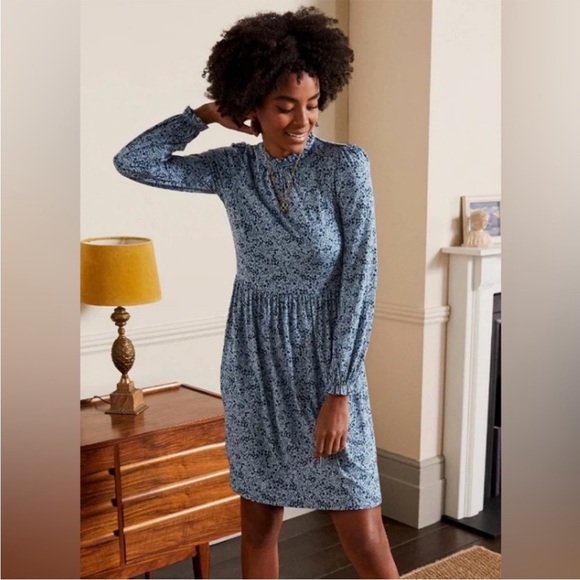 Boden Clara Jersey Knit Mini Dress High Neck size 10 blue - Picture 1 of 6